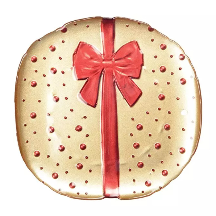 Lot de 6 Assiette plate dorée avec n?ud papillon rouge 21x21x2cm