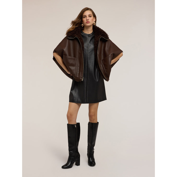 Motivi - Montone reversibile oversize con zip e tasche - Marrone