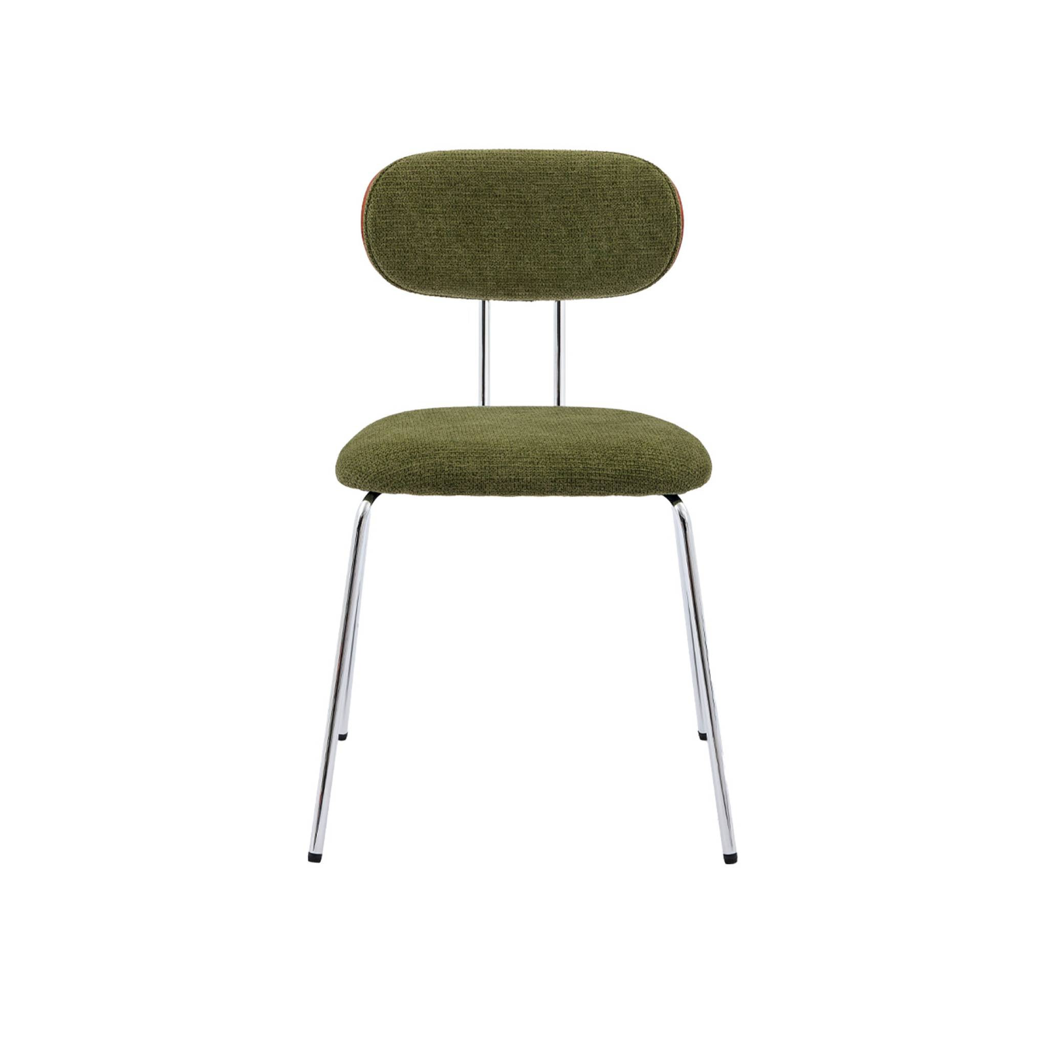 2 chaises décor bois courbé teinté noyer et tissu déperlant kaki. pieds métal chromé - L 45 x P 55 x H 80cm - Erin