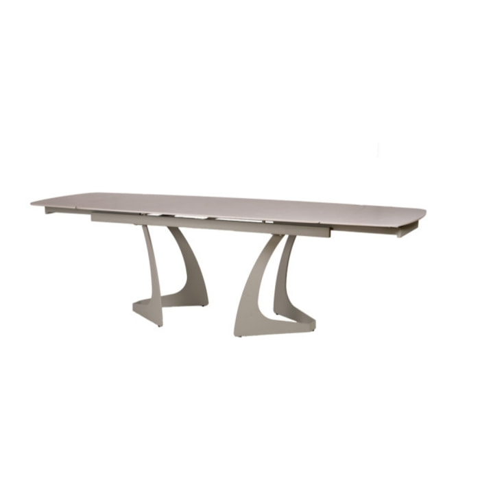 Table de repas extensible en céramique gris clair et taupe 180/260cm - TATIANA