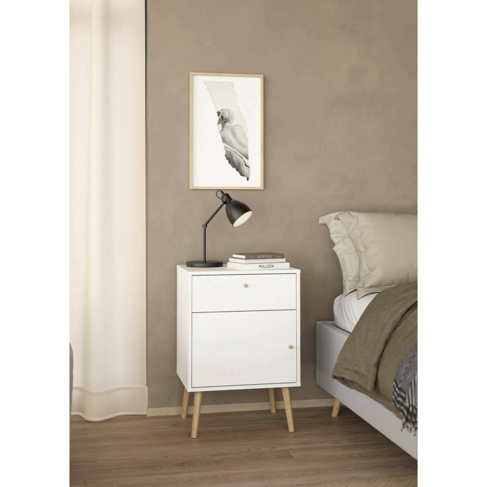 Comodino Antenati, Comò basso, Tavolino da notte, Mensola da letto, 50x39 h72 cm, Bianco