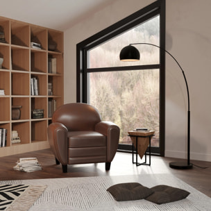 Fauteuil marron en croute de cuir enduite - Club