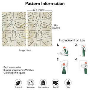 Carta da Parati Beige Graffiti con Strisce Nere Astratta