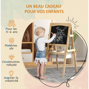 Tableau enfant - chevalet enfant - ardoise double face - tableau blanc tableau à craie - rouleau papier, 2 paniers rangement - MDF pin