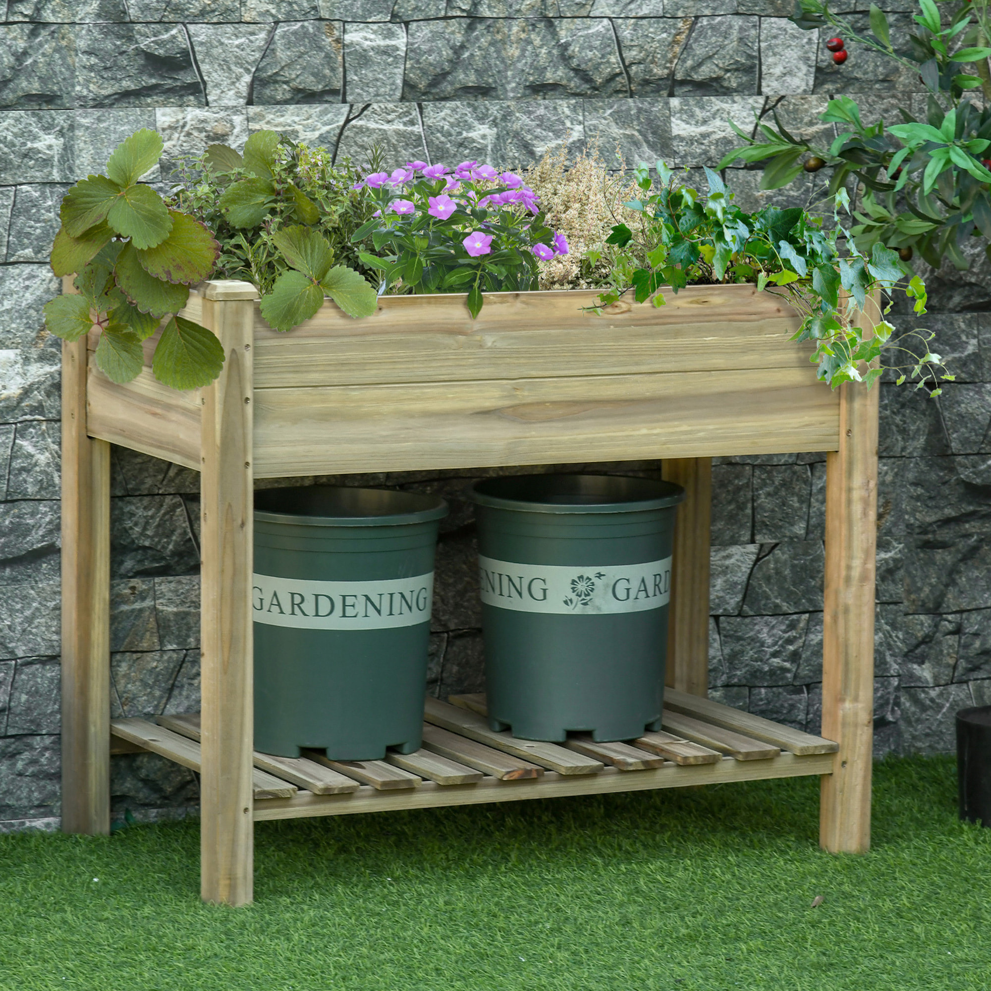 Huerto Urbano de Madera con Estante 91x51x76 cm para Cultivo de Plantas Flores