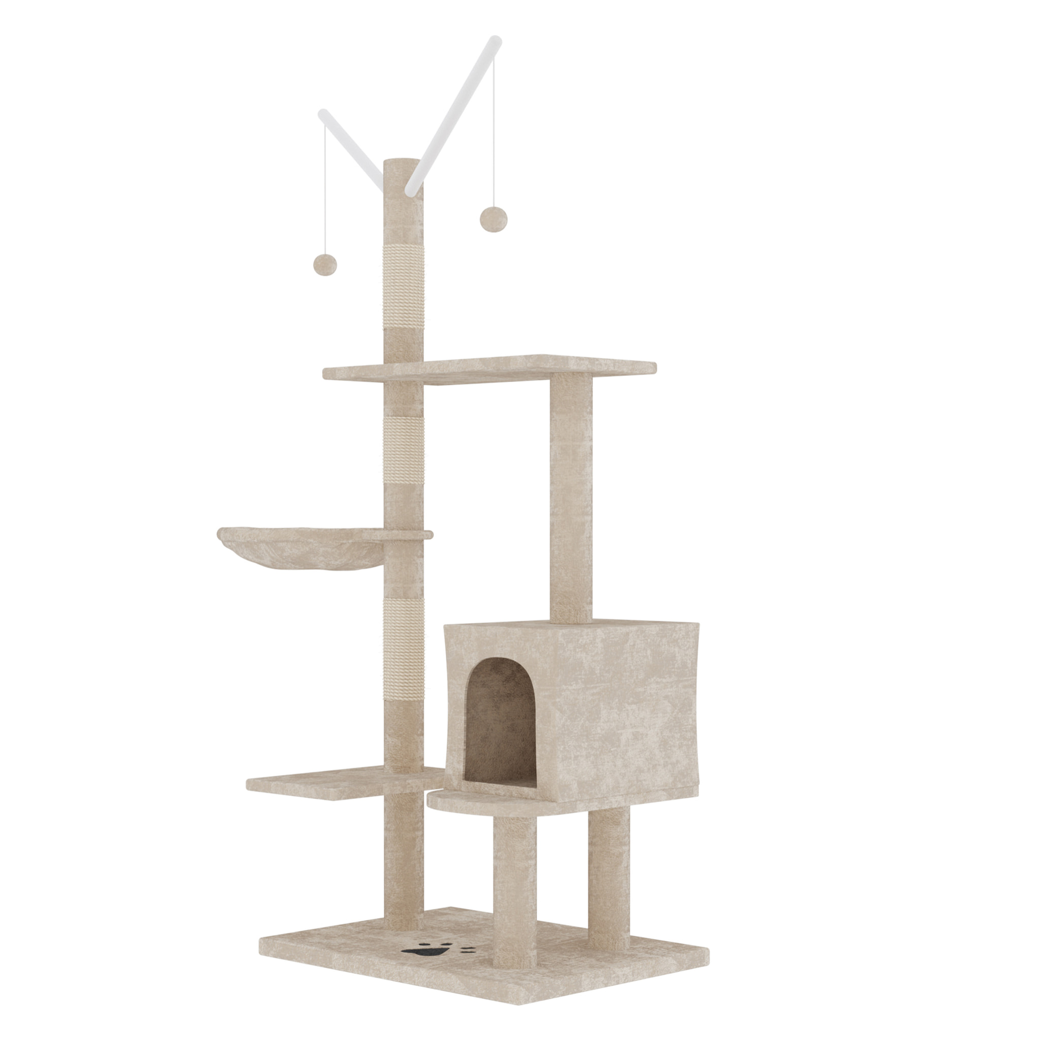 Albero per Gatto con Graffiatoio Cuccia Giocattolo Gatti Parco Giochi Tiragraffi in Sisal Naturale 130 x 60 x 35 cm (Colore Beige Birba 30059)