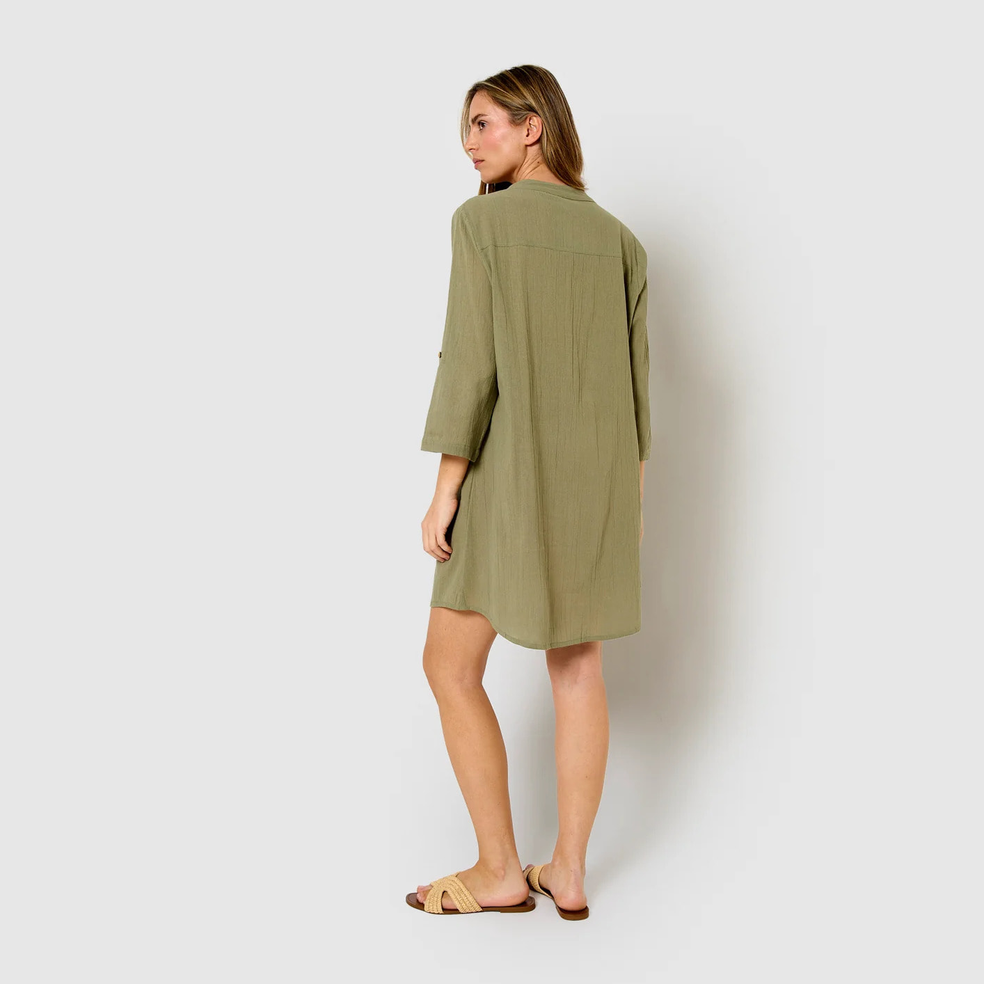 Vestido corto algodón liso verde cacería