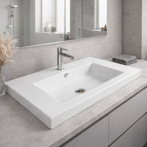 Lavabo Da Incasso Rettangolare Lavandino Bagno In Ceramica Design Moderno Elegante Per Top Bagno 101 x 36 cm Bianco