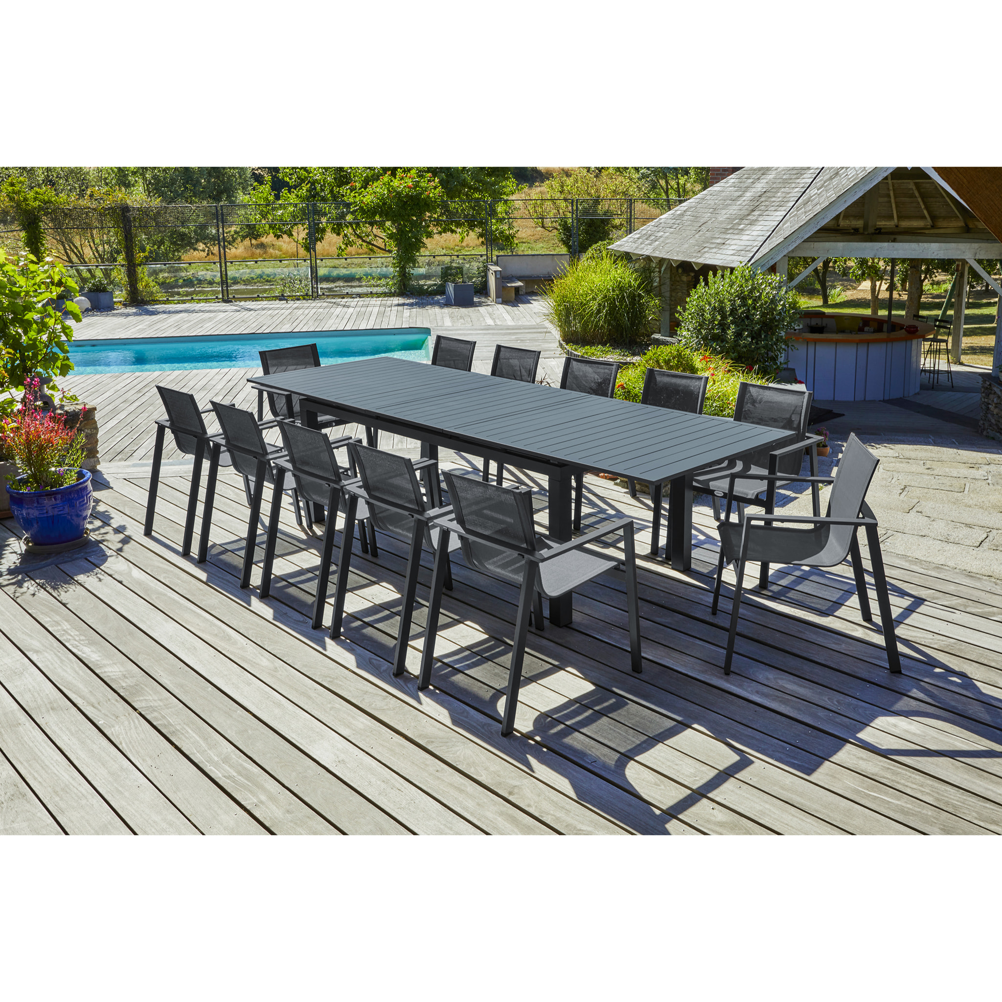 MIAMI - Ensemble repas de jardin 12 places en aluminium