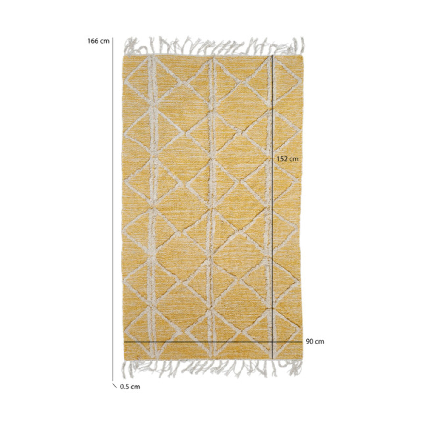 Tapis berbère jaune motifs losanges avec franges 90x150cm - MARA