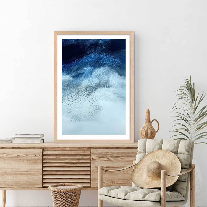 Poster bleu rivage Affiche + cadre en bois - Chêne