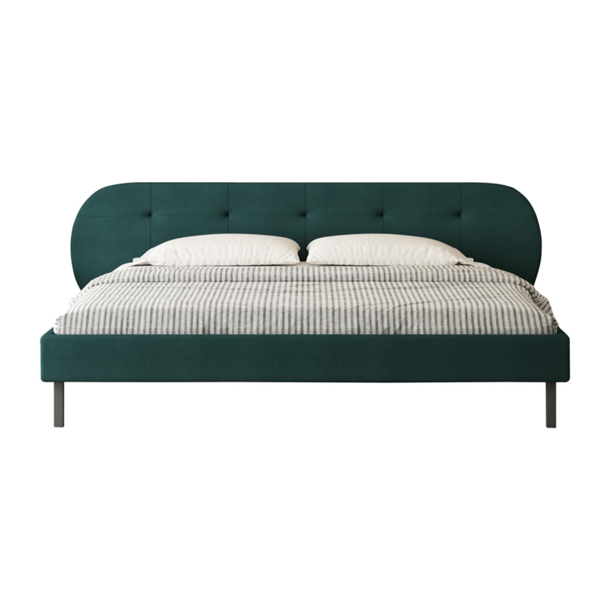 RENO Lit capitonné 140x190cm vert avec tête de lit et sommier