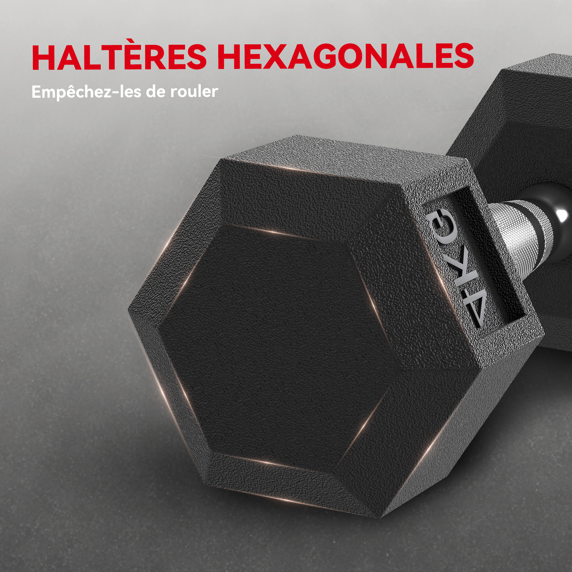Lot de 2 haltères courtes hexagonales - ensemble d'haltères courtes - total 8 Kg - métal caoutchouc noir