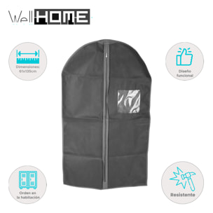 Well home bolsa de traje no tejida de alta calidad con cremallera y ventana - 61x135cm en gris oscuro