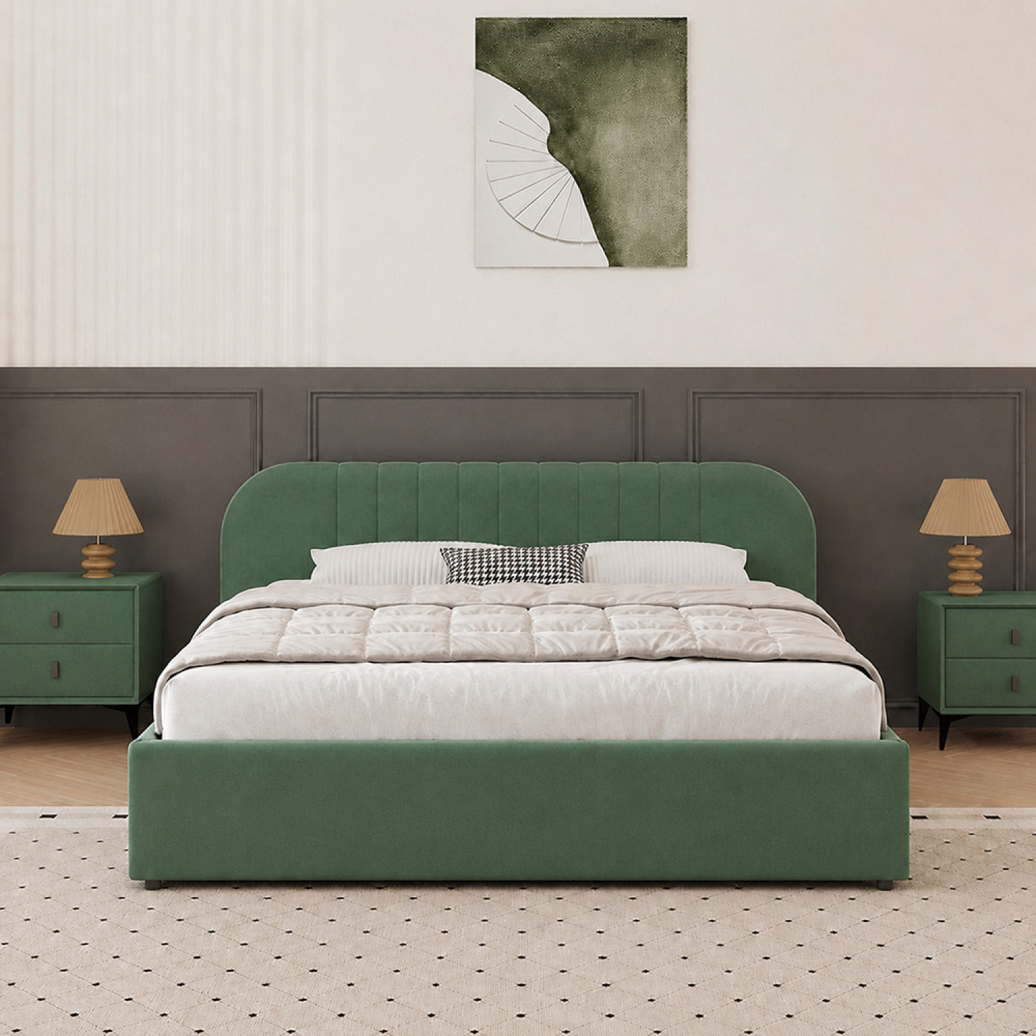 Lit avec coffre de rangement 160x200cm en velours vert MASON