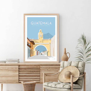 Affiche voyage Antigua Guatemala Affiche + cadre en bois - Chêne