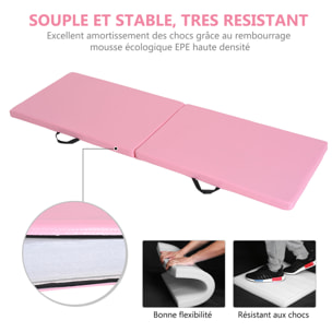 Tapis de gymnastique yoga pilates fitness pliable portable grand confort 180L x 60l x 5H cm revêtement synthétique rose