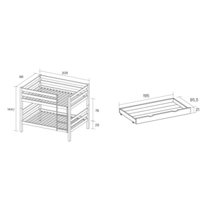 Litera Marmota con Cajón - 2 Camas de 90 - Multiposición - Práctica y resistente