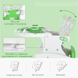 Trona para Bebés 3 Posiciones Ajustables Acolchado Verde