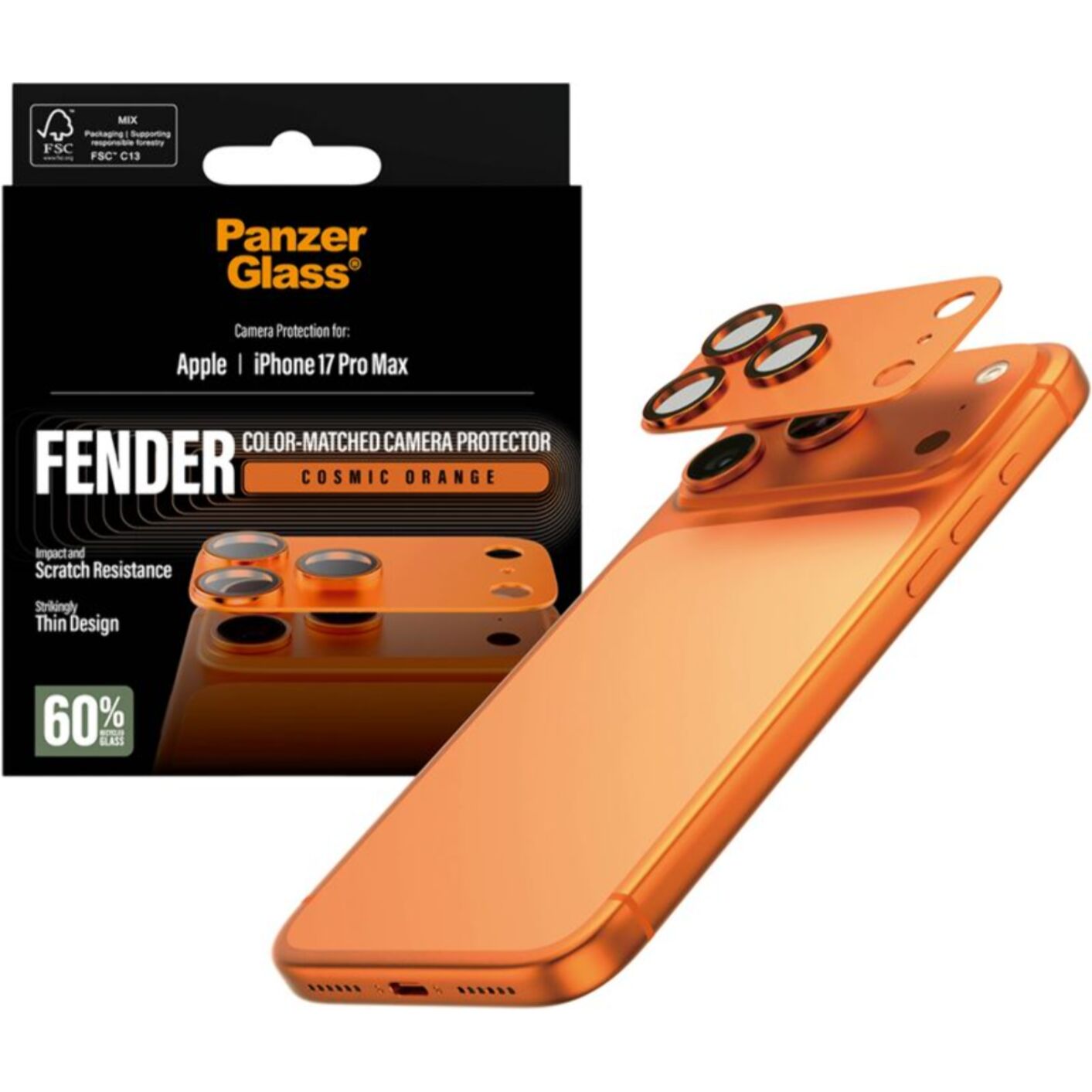 Protège objectif PANZERGLASS iPhone 17 Pro Max protège obj orange