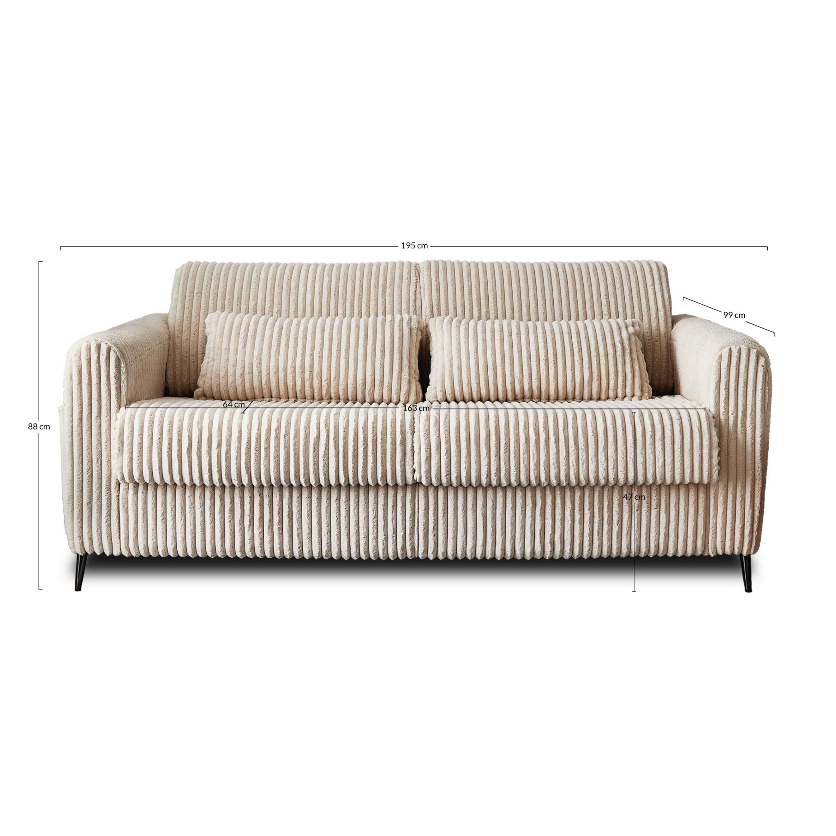 Owen - canapé 3 places convertible - couchage quotidien - matelas 12 cm - en velours côtelé grosses côtes - Terracotta