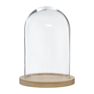 Cloche verre et bois - transparent - H26 cm