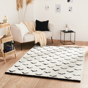 Terra - tapis shaggy de salon en laine artificielle crème, café latte