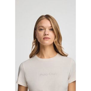 Camiseta color crudo de manga corta con brillantes Polo Club