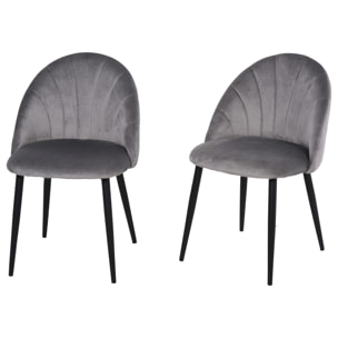 Lot de 2 chaises velours gris pieds métal noir dim. 52L x 54l x 79H cm