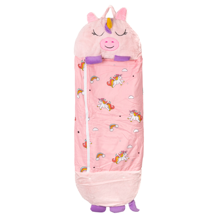 DAM Saco de dormir convertible en almohada, para niños, Cerdicornio Rosa. Tacto peluche. Pequeño / S: 128x45cm. 135x50x40 Cm. Color: Rosa Claro