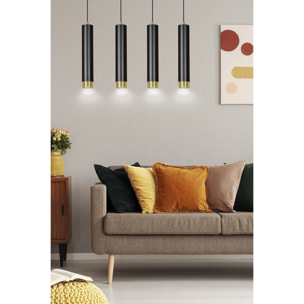 Lampada a sospensione KIBO in acciaio nero opaco e oro