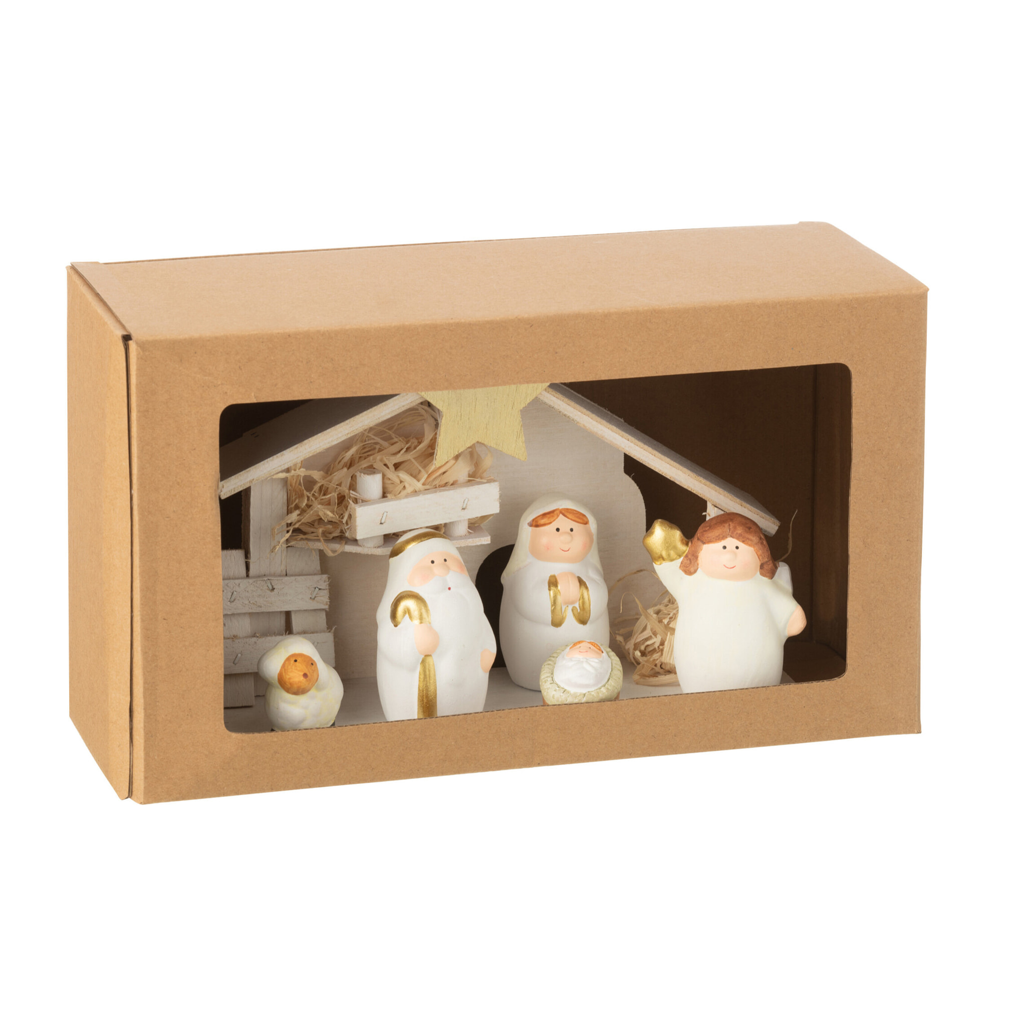 J-Line décoration Crèche - porcelaine - blanc/or - medium - LED