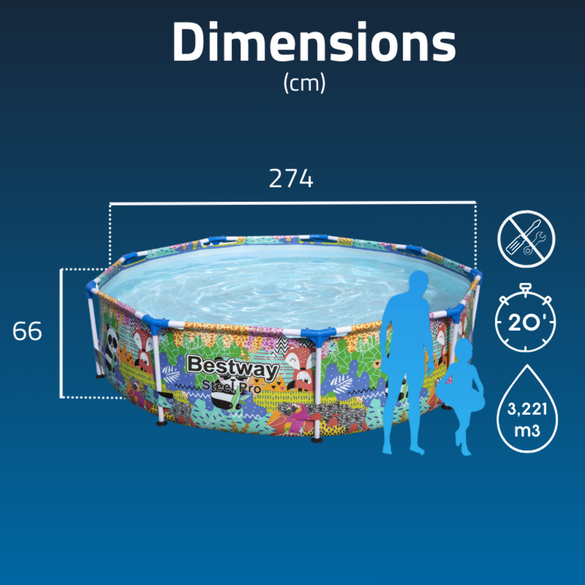 Bestway Piscine hors sol tubulaire ronde Bestway Steel Pro 274 x 66 cm décor panda