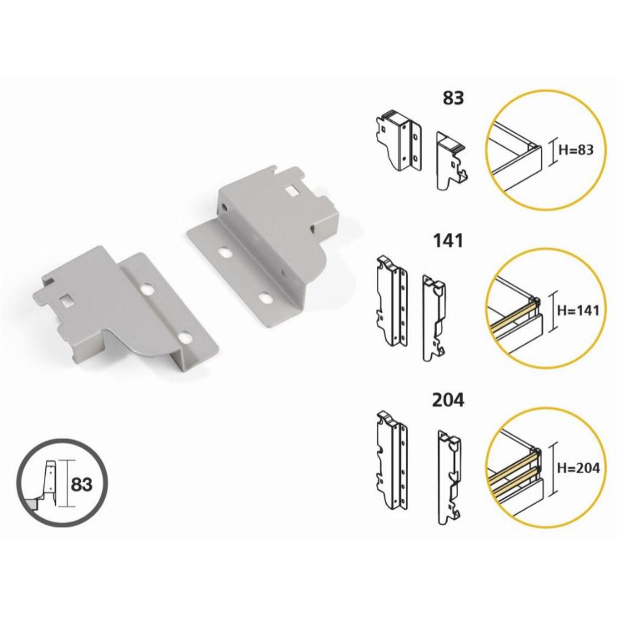 Fixations pour côté - hauteur 204 mm - pour tiroir 2 réhausses - 3000325