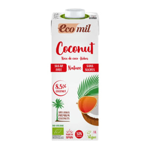 Bebida vegetal de coco sin azúcar, sin gluten y sin lactosa Ecomil 1L