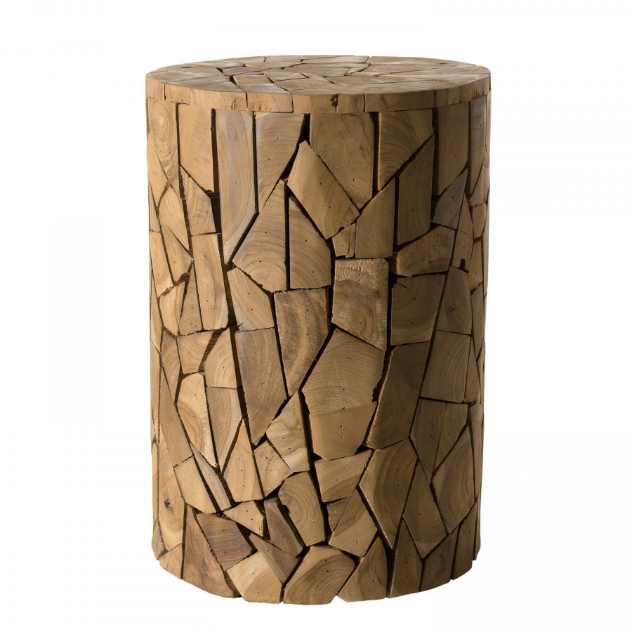 SUZY - Table d'appoint marron ronde 30x30cm mosaïque bois Teck