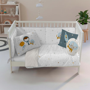 Funda Nórdica Estampada - Reversible - Infantil - Cierre Solapa - 100% Algodón - Incluye 1 Funda de Almohada - Cuna/Maxicuna - Viaje Espacial