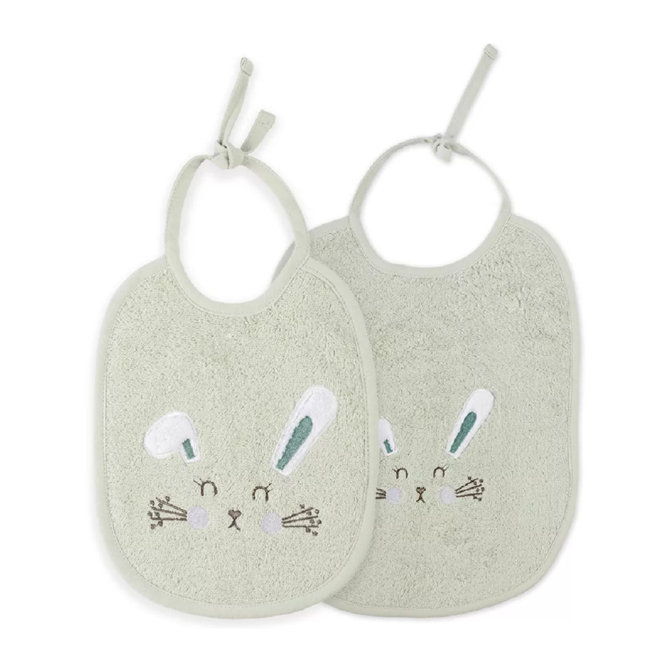 Bavoir enfant pur coton 420 g/m² brodé vert Petit lapin vert d'eau