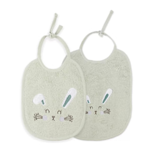 Bavoir enfant pur coton 420 g/m² brodé vert Petit lapin vert d'eau