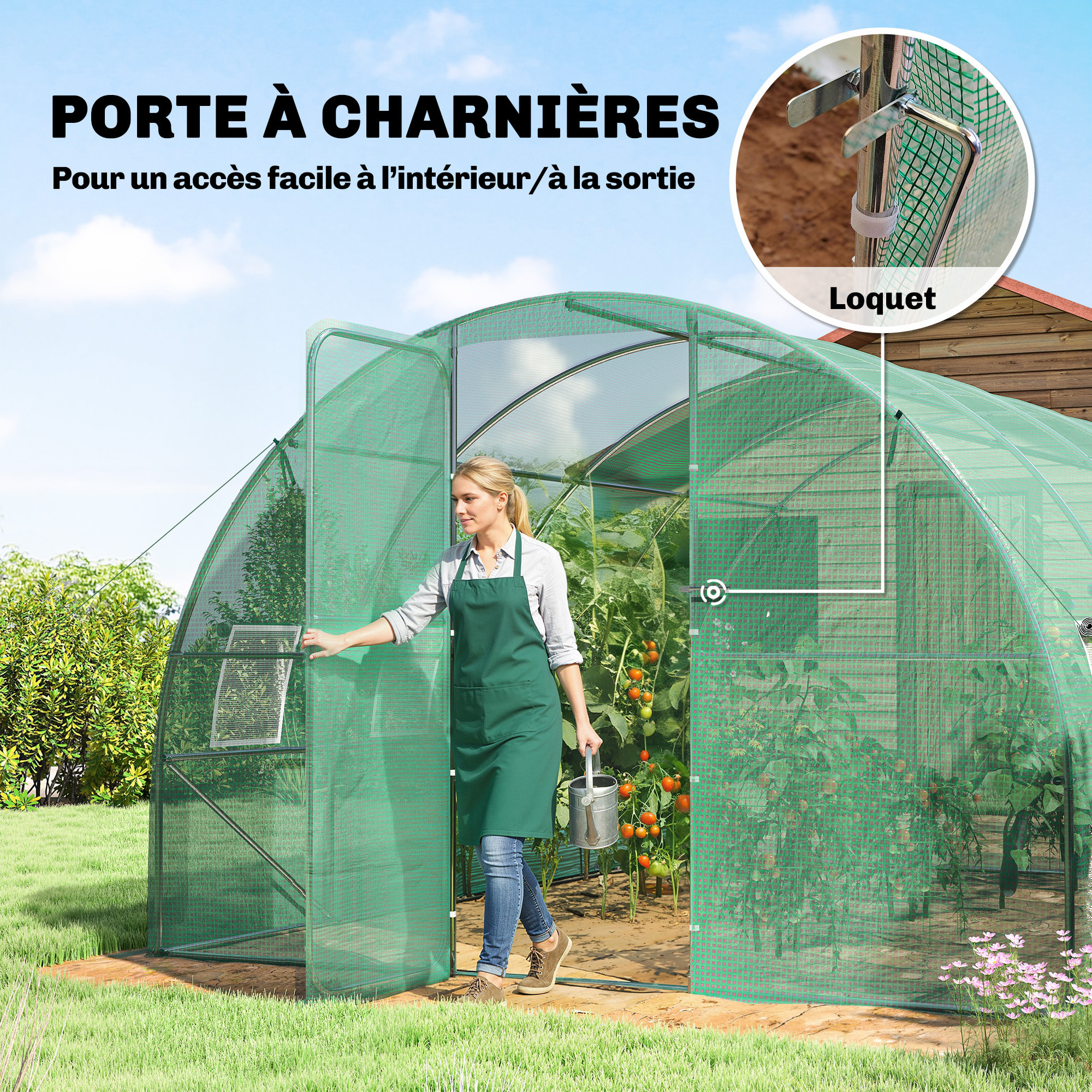 Serre tunnel de jardin - 12m², 295x400x200cm - porte et 8 fenêtres - bâche PE haute densité 140 g/m² - pour extérieur - vert
