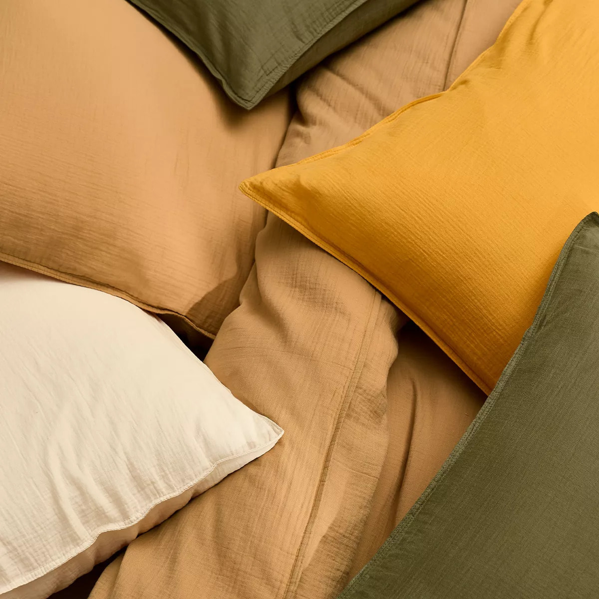 Lot de 2 taies gaze de coton lavé uni beige Malia lin