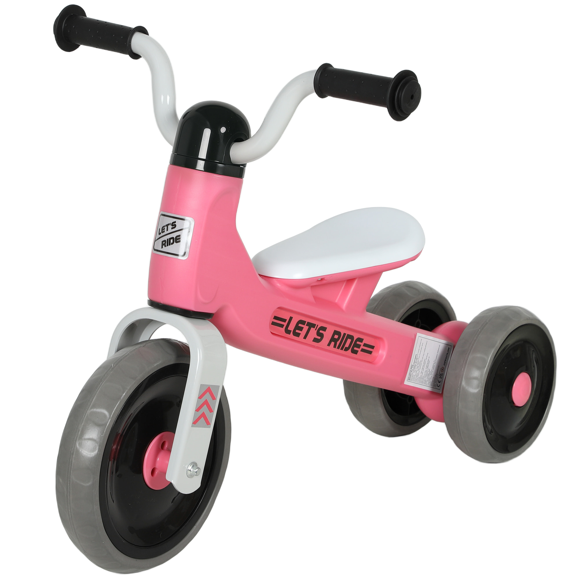 Draisienne 3 roues enfant 12-36 mois pneu EVA silencieux grande selle métal rose blanc