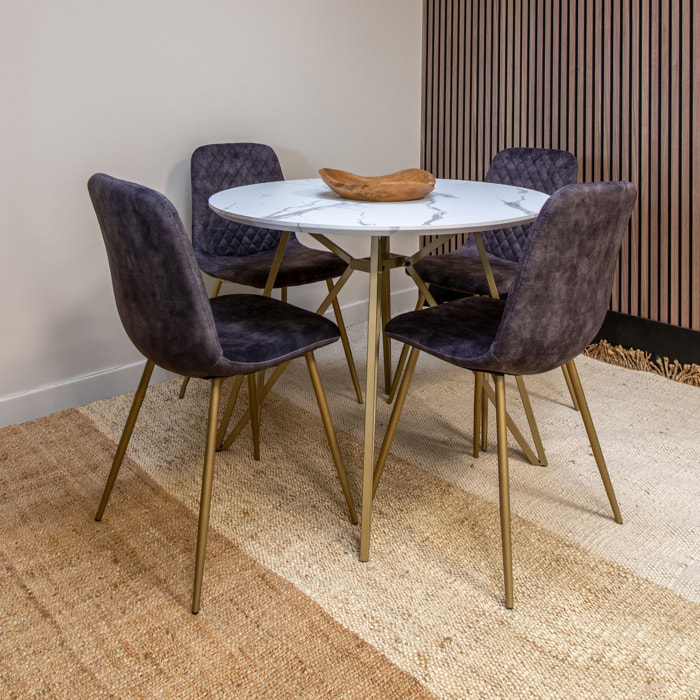 Table effet marbre et pieds en métal doré 100cm HOXTON