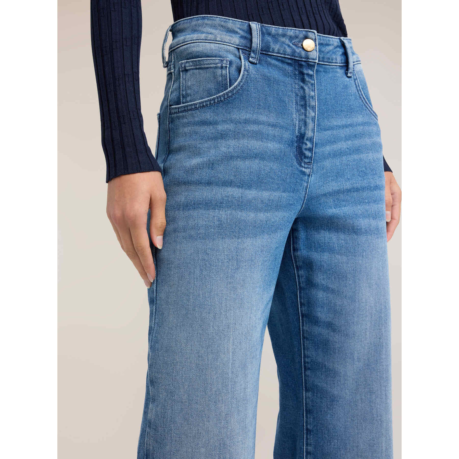 Motivi - Jeans wide leg con piega frontale - Blu
