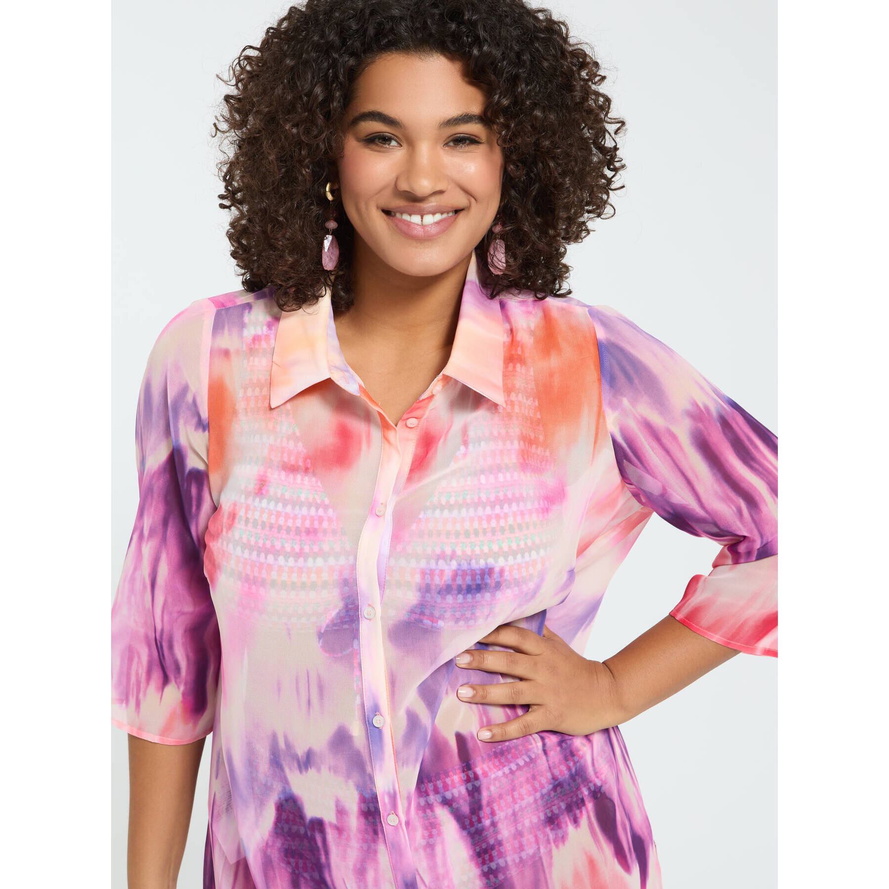 Fiorella Rubino - Vestido camisero en georgette tie-dye - Violeta