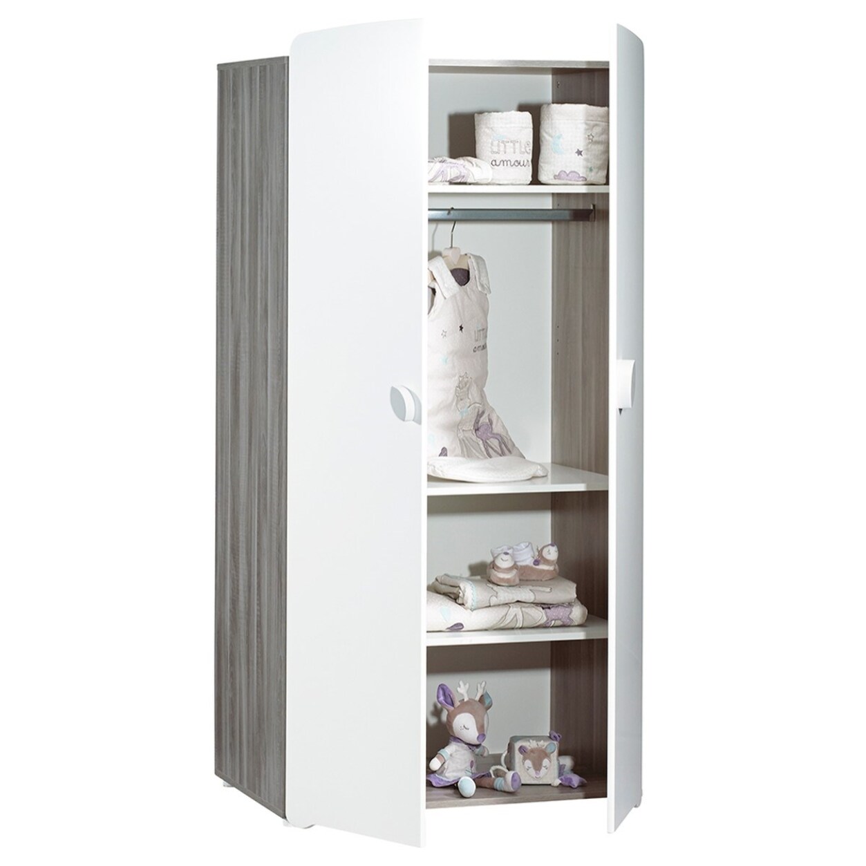 Chambre trio lit, Commode à langer et Armoire en bois blanc