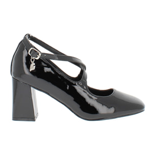 Marina Galanti Scarpe Donna Square Toe Patent Mary Jane Cross Straps Block Heel 70 MG W24A080 Black