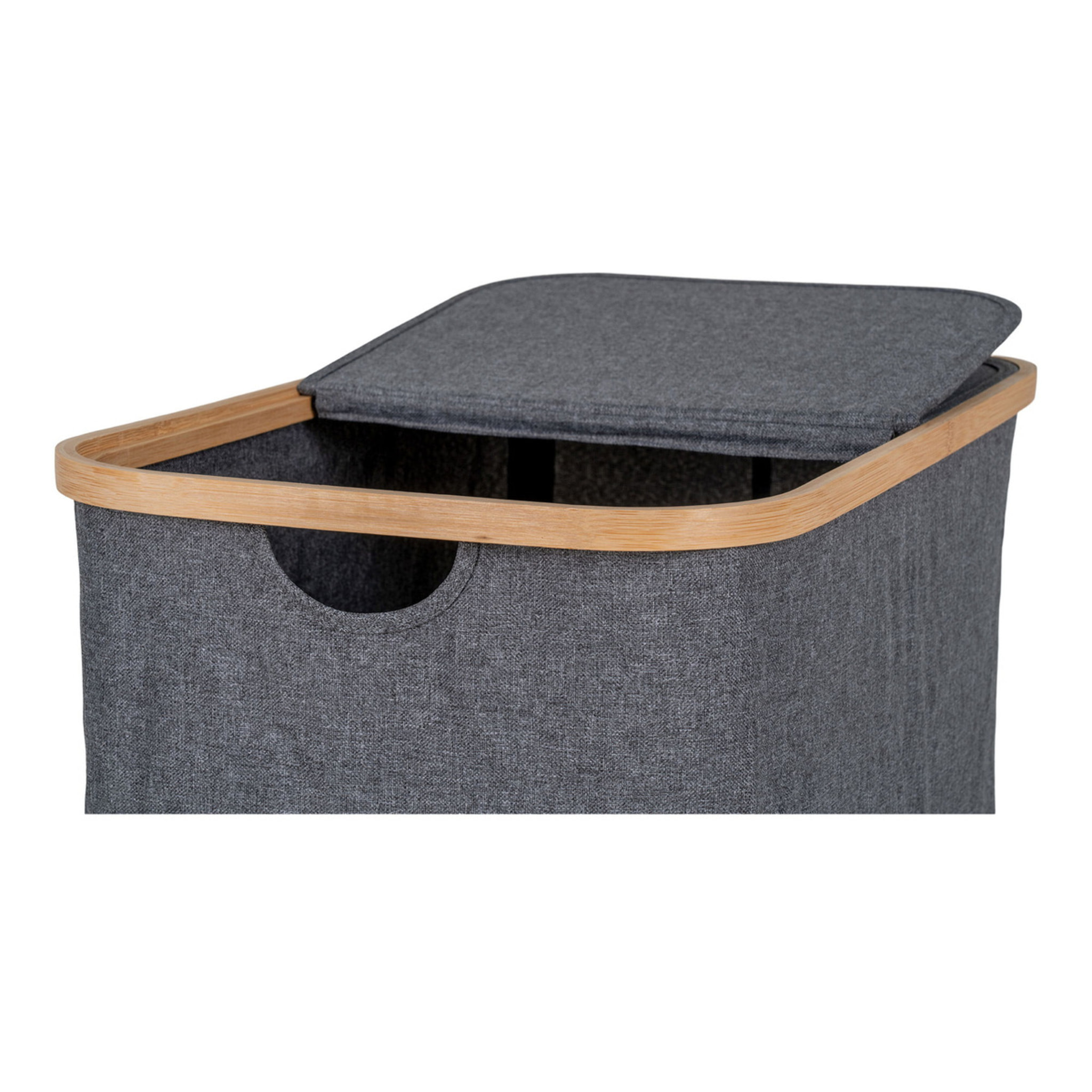 Cesta portabiancheria Noto in bambù FSC e tessuto grigio scuro 54x33x54 cm