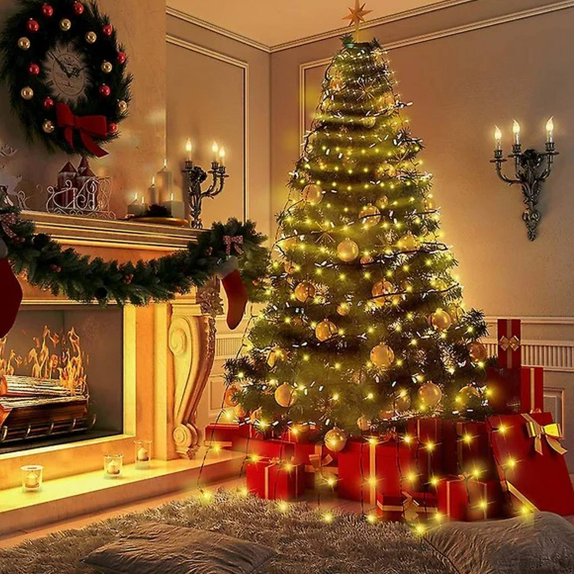 luces de navidad de 1250 luces led blanco extra cálido con cable de 25 metros y temporizador