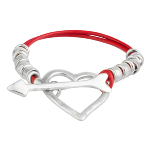 Pulsera cuero rojo con cierre corazón plata chapado